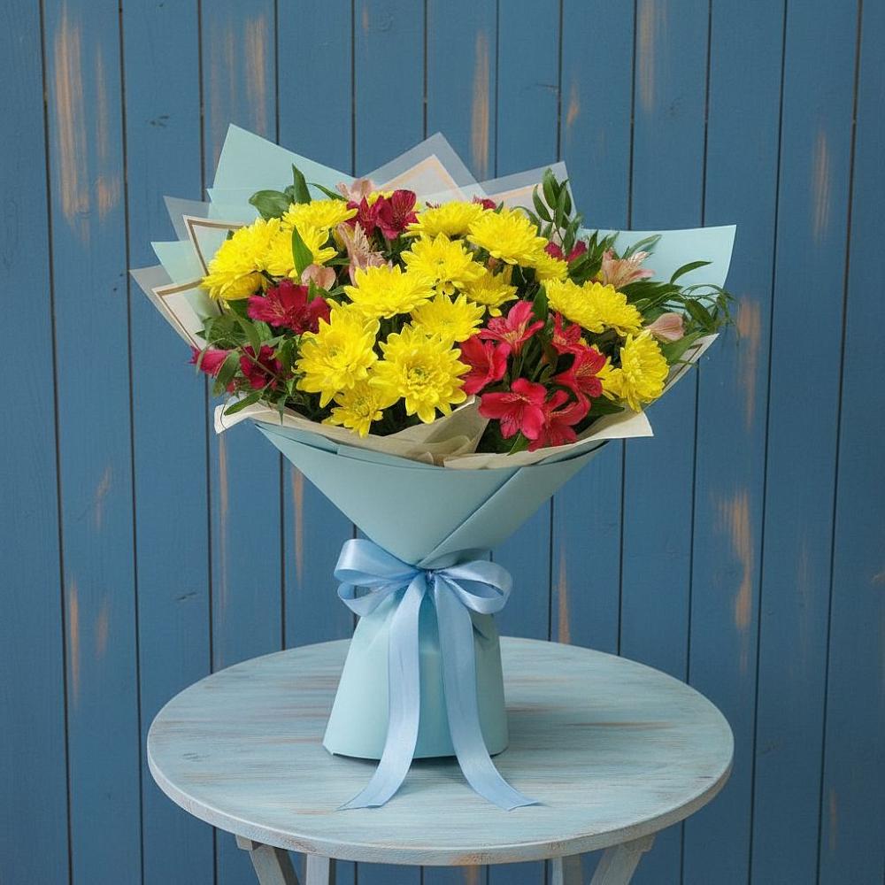 Букет цветов из: Альстромерии и Хризантемы в Новый