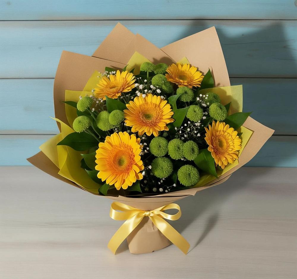 Букет цветов из: Герберы и Хризантемы в Новый