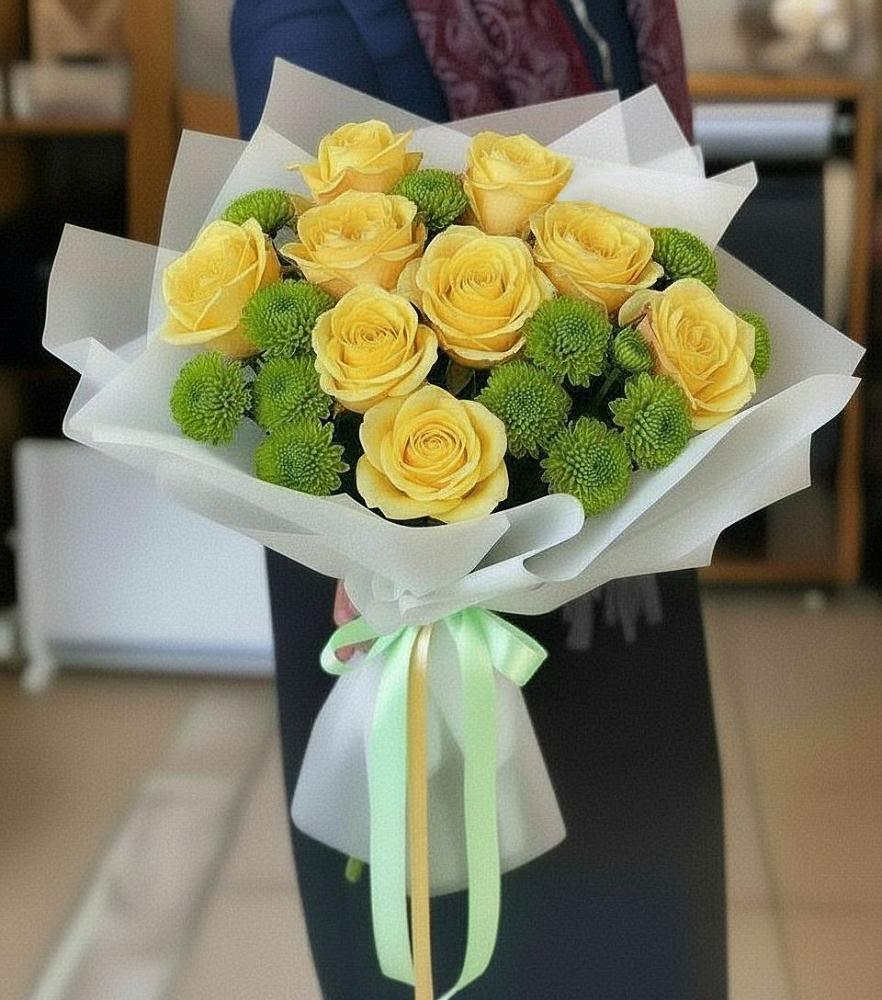 Букет цветов из: Хризантемы и Розы в Новый