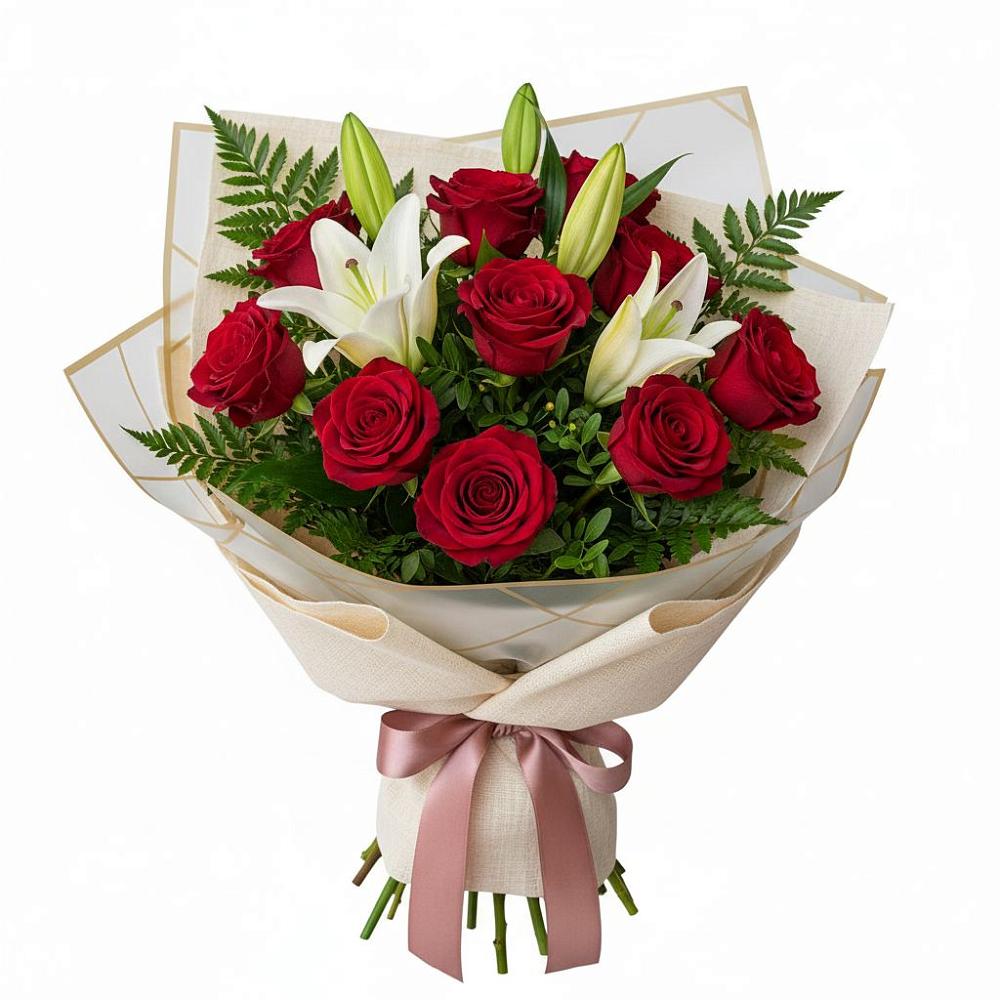 Букет цветов из: Лилии и Розы в Новый