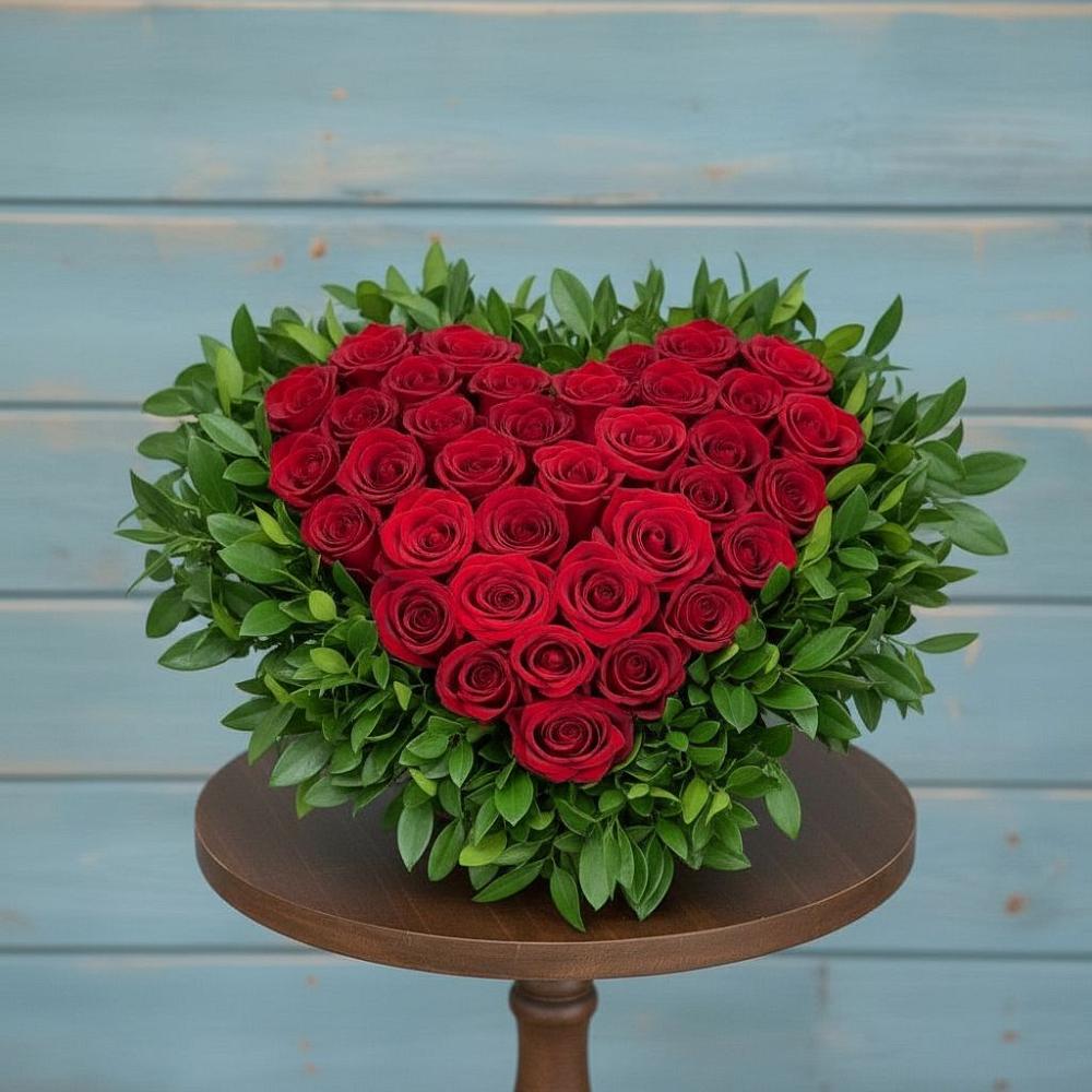 Цветочная композиция из Розы в виде сердца в Новый