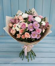 Букет цветов из:  Хризантемы, Розы и Альстромерии в Новый